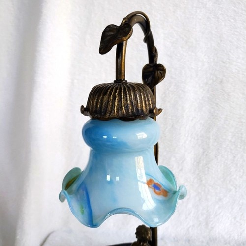 Praying Girl Table Lamp Art Nouveau Glass Shade Vine Leaves Blue 15 inches tall - Picture 15 of 16