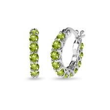 Small Round Peridot Huggie 18mm Hoop Earrings in Sterling Silver