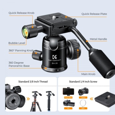 K&F Concept  Kugelkopf Stativkopf Tripod Ball Head 360° Rotating Quick Release