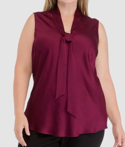 Kasper Women's Purple Tie-Neck Sleeveless Blouse Top Plus Size 2X