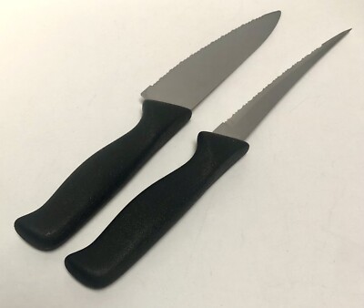 Kitchen Knives Set of 2 Chef s & Fillet/Boning Knife Black Handle Stainless USA
