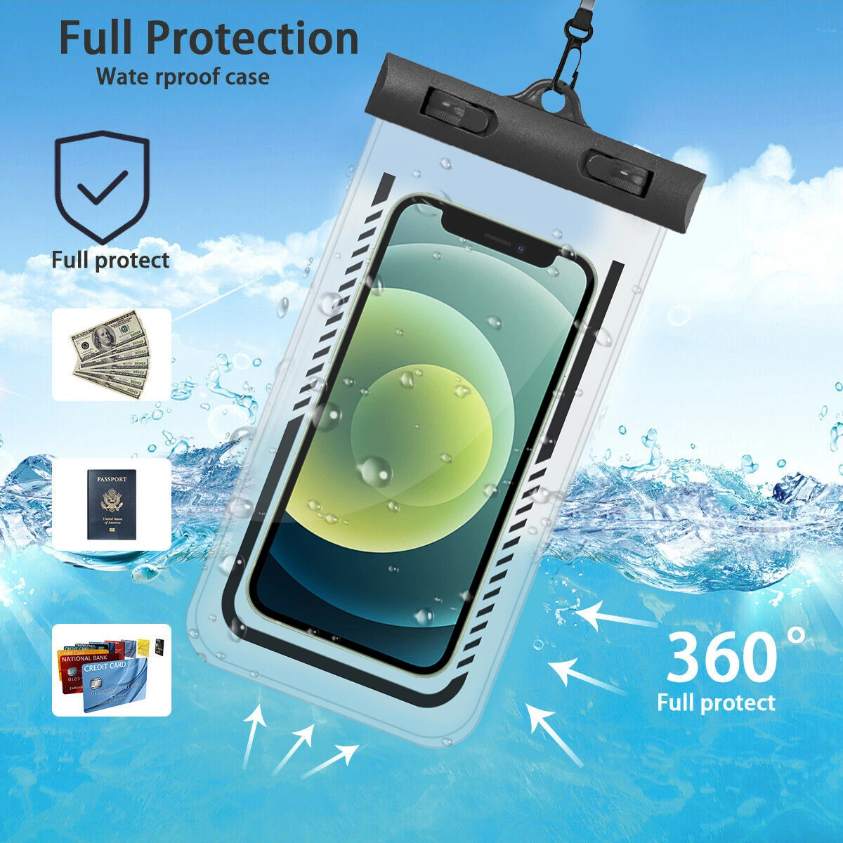 Large Phone Case/Pouch, Universal Clear Waterproof Case for iPhone