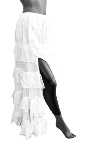 Maxi Skirt Gothic Victorian Punk Pixie Fairy Boho Tulle Layer White Gr.34-44 - Picture 2 of 3