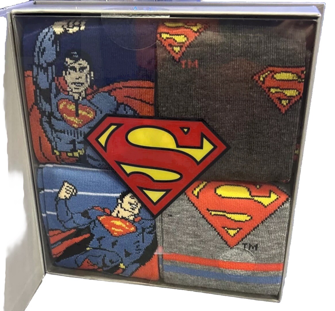 Unisex SUPERMAN Crew Socks 4 Pack - Spandex DC Comics Size 6-12 Polly Design-image