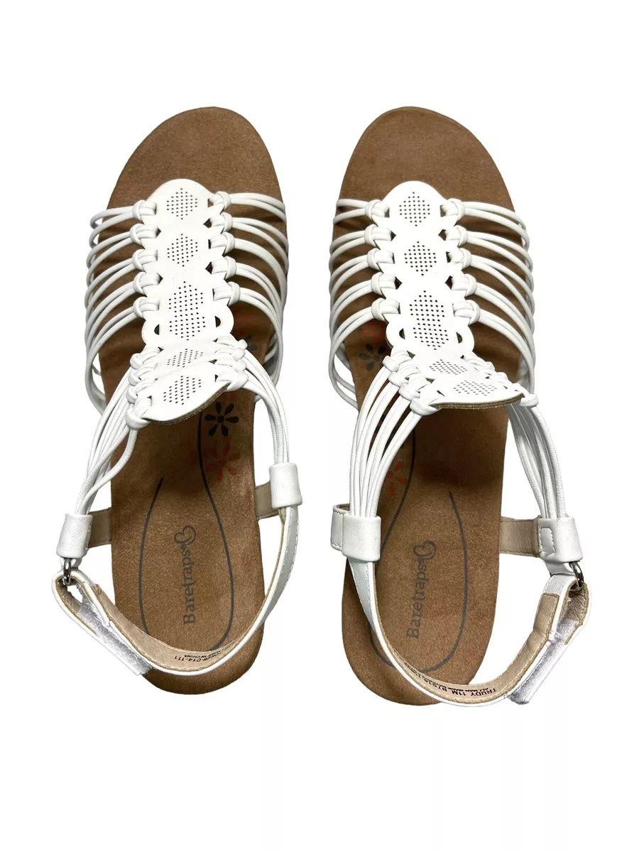 Baretraps Women s Shoes White Leather Trudy Wedge Sandals Size 11 M