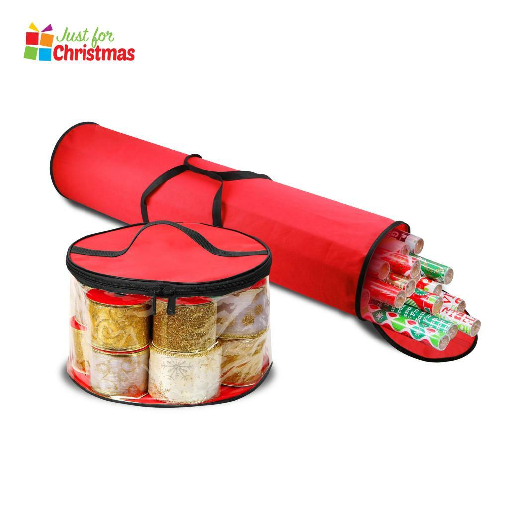 Round 25 Rolls Christmas Gift Wrap Wrapping Paper and Ribbon Storage Bag  Set