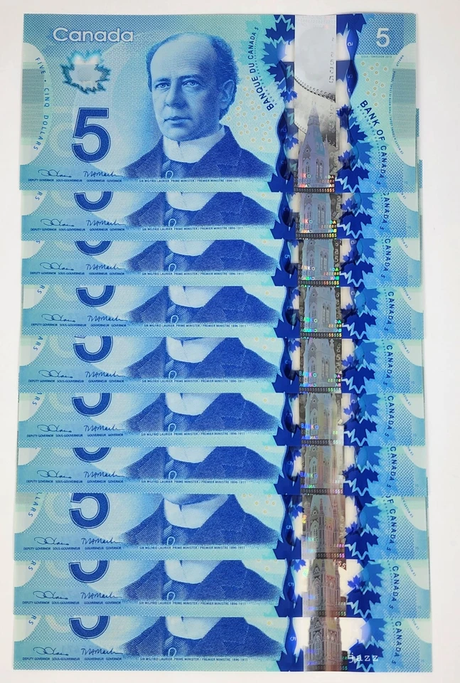 SET 10 Canada Banknote 2013 (2022) $5 Polymer P106e Lane/Macklem UNC. #INK - Image 2 of 4