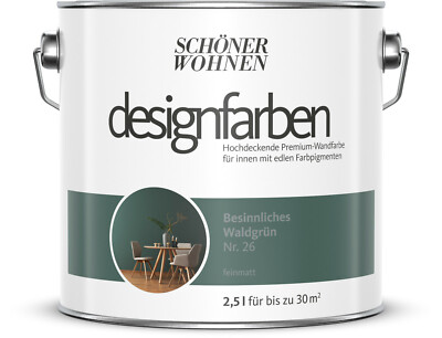 SCHÖNER WOHNEN Designfarbe Wandfarbe Besinnliches Waldgrün 2,5 l
