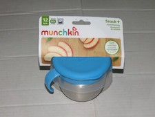 b4 Munchkin Stainless Steel Snack Catcher with Lid, 9 Ounce, Blue