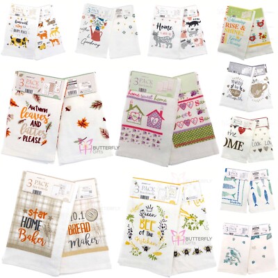100% BAUMWOLLE GESCHIRRTÜCHER SET KÜCHE FROTTEE GLAS GESCHIRRREINIGUNG TROCKEN TUCH 3er Pack
