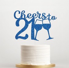 Personalised 21st Birthday Cake Topper - Cheers to 21 Years Glitter Topper