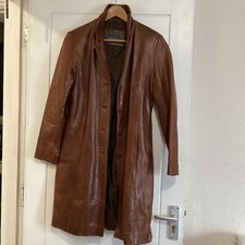 Vintage Aviatrix Leather Coat Jacket Brown Tan Long Trench Size 10 Slim