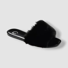 Journee Collection Women's Black Dusk Faux Fur Slide Slipper Shoe Size 7