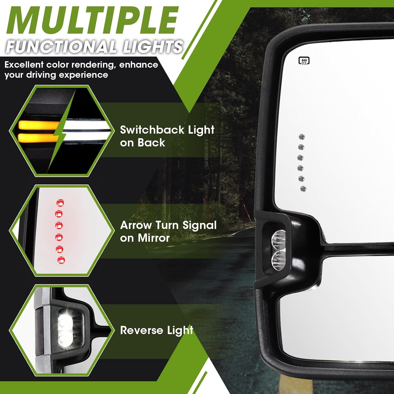 Switchback Power Fold Tow Mirrors White Painted For 2014-2019 Silverado Sierra