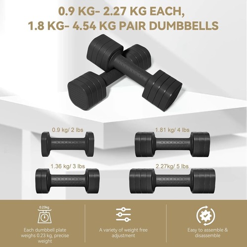 Passer 4.54 KG Adjustable Dumbbell Set, 4 in 1 Free Weights Dumbbells Set for Wo - Picture 2 of 3