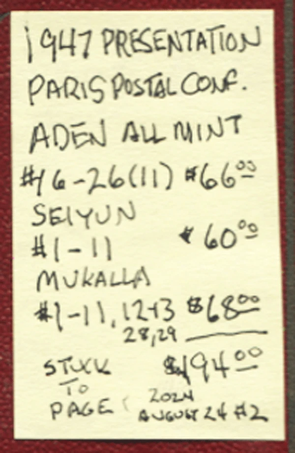 🦋ADEN 1947 all mint PARIS POSTAL CONFERENCE  PRESENTATION FOLDER Sc$194.00 - Image 3 of 3