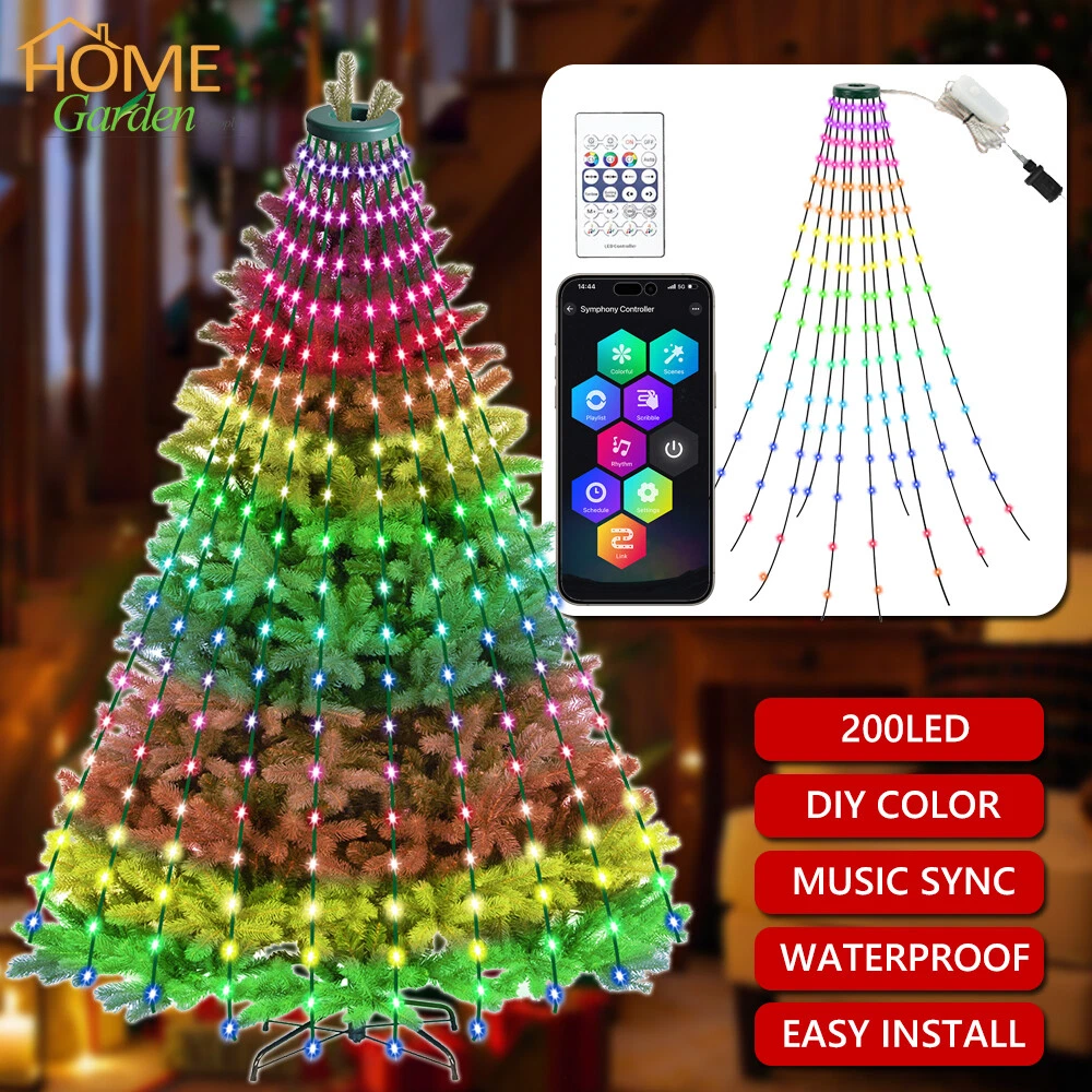 Smart LED Christmas Tree Lights Waterfall String Color Changing Xmas Fairy Decor