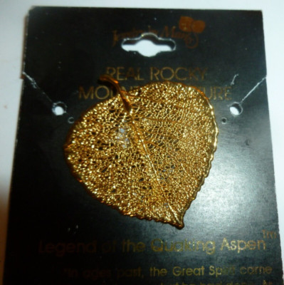 Marlo Real Rocky Mountain Quaking Aspen Leaf Pin 24K Gold Plate Brooch