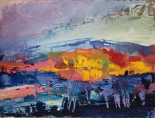 Original oil painting 6"x8" Abstraction, Contemporary art, Mountain, Landscape