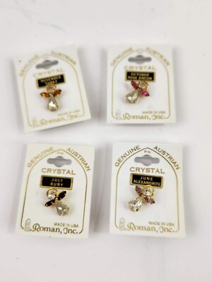 Lot of 4 Austrian Crystal Angel Pin Brooch Ruby Topaz Rose Zircon Alexandrite