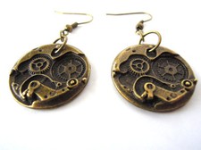 Mechanical Gear Dangle Earrings in Antique Bronze - Steampunk Inspired