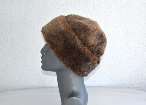 Vtg Brown Cossack Pillbox Kubanka Hat Russian USSR Soviet Faux Fur One Size