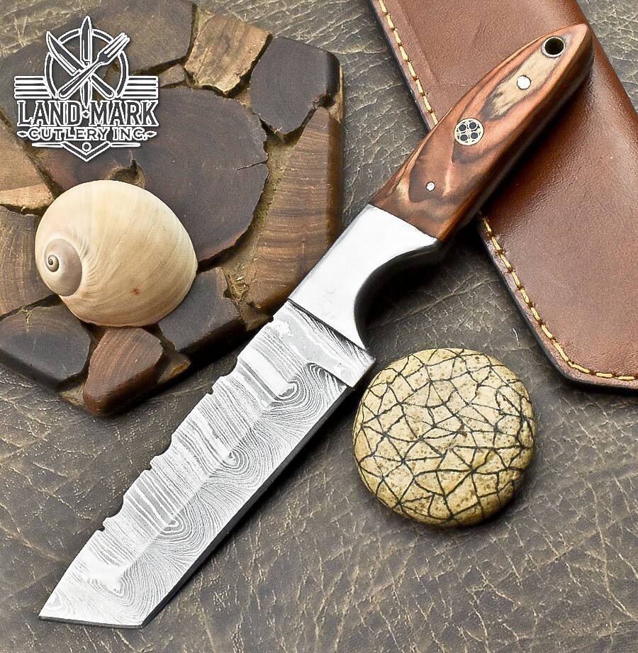 BEAUTIFUL CUSTOM DAMASCUS HANDE MADE HUNTING TANTO KNIFE WITH PAKKA WOOD  HANDLE