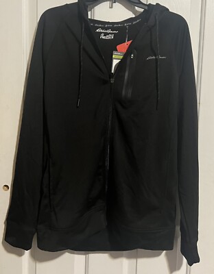 Eddie Bauer Men Performance Moisture Wicking Full Zip Hoodie Blk