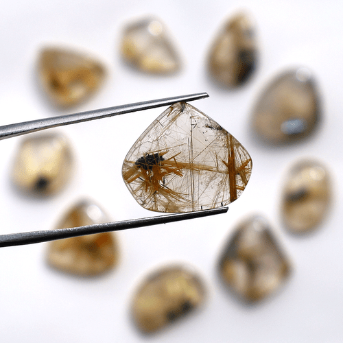 Lotto 10 Pezzi Pietre Preziose Cabochon Quarzo Rutilo Dorato Naturale Qualità AAA 15mm-20mm - Foto 4 di 12
