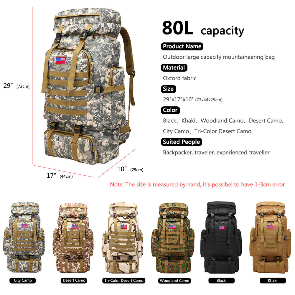 30L/40L/80LOutdoor Military Tactical Backpack Rucksack Camping Hiking ...