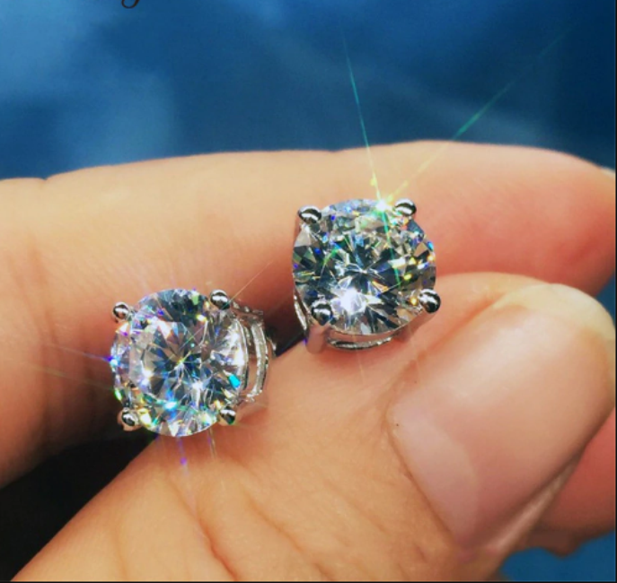 2.10Ct Round Cut Real Moissanite Solitaire Stud Earrings 14K White Gold Plated