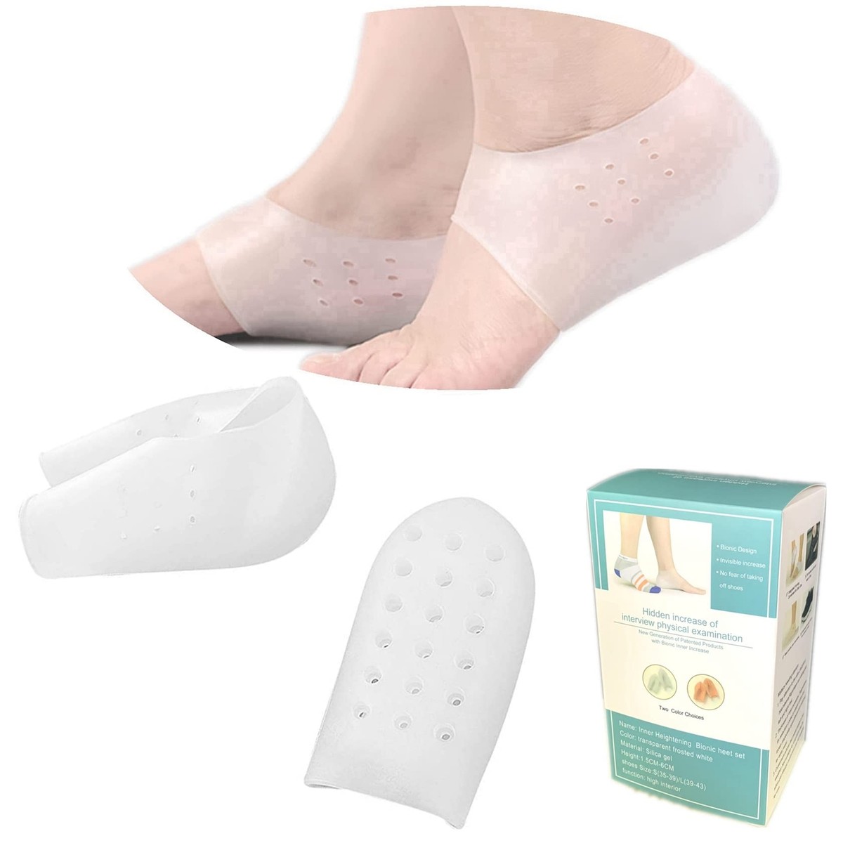 Invisible Height Increase Socks Shoe Insoles Heel Lift Gel Pads