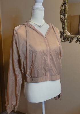 Pink Active Hoodie Zip-Up Minimalist Jacket Women's Size L  y2k Sheer Forever 21