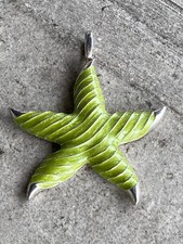 Starfish Pendant Green Enamel Silver Tone Large Oversized
