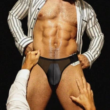 ADANNU Men's Sexy Transparent Breathable Mesh Briefs Jockstrap Bikini Underpants