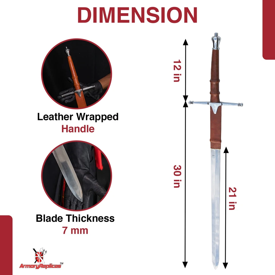 BRAVEHEART Scottish Hero William Wallace Claymore Polished Stainless Steel Sword - Image 2 of 4