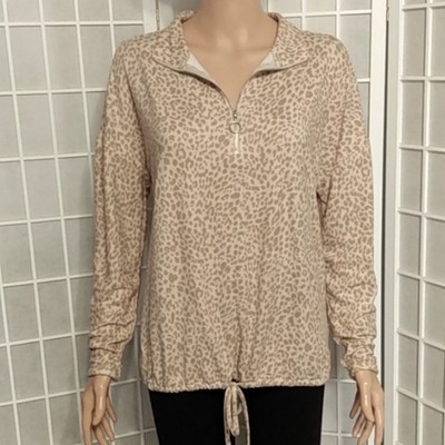 **FRED DAVID Animal Print Quarter Zip Pullover Top Women Size M