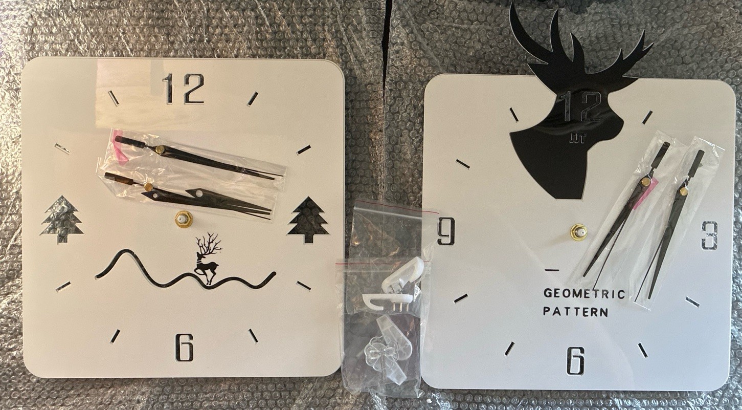 2pc Corner Wall Clock Set Deer Pendulum + Geometric Silent Quartz Metal New