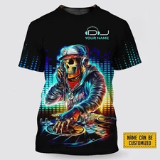 Custom Name Skull Dj Stylish 3D T-SHIRT Halloween Gift Best Price Size S-5XL