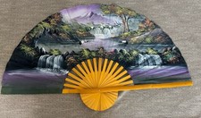 Japanese Vintage Hand-Painted Silk Fan with Bamboo Handle 40x24