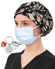 Satin Lined Bouffant Scrub Nurse Cap 4 Buttons Sweatband Adjustable 1 PCS