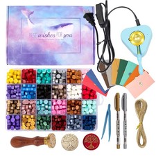 Wax Seal Kit with Electric Warmer, 648 Pcs Beads, Stamp, Warmer