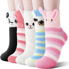 Women Fuzzy Socks, Teen Girls Slipper Cozy Winter Home Socks  Cute 3D Motifs, H