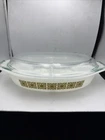 Vintage Pyrex 1.5 QT Avocado Green Verde Flowers Divided Dish With Lid