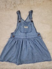 OshKosh B'gosh Overall Dress Girl's Size 5T Jumper Denim Floral Print Cotton A