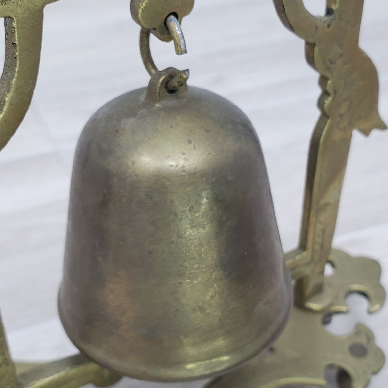 Vintage Asian Solid Brass Gong Bell with Hammer Stand 5.5” Tall Hong Kong Fish