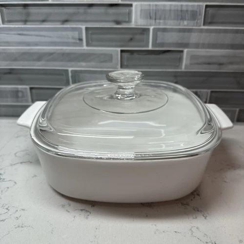 VTG~ Corning Ware 2 Liter Casserole Dish ALL WHITE A-2-B Pyrex Lid A-9-C ~ READ