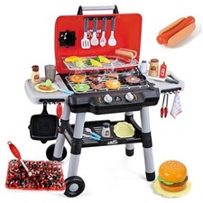 Kids Play Kitchen Toys, Kids BBQ Grill Playset, Play Grill Toys Black and Red