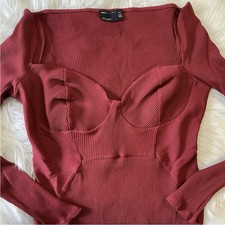 ASOS Design Dress NWT Curve Bodycon Long Sleeve Ribbed Midi Red Women’s Size 14