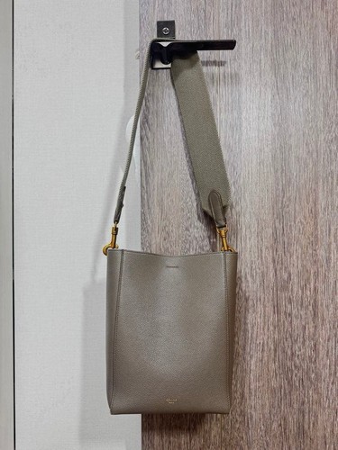 CELINE Sangle Bucket Small Taupe Phoebe Philo Old Logo Leather Shoulder Bag Rare